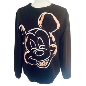 NWOT - Disney Mickey Mouse Black Sweatshirt Cotton- Neon Pink & White - Size M